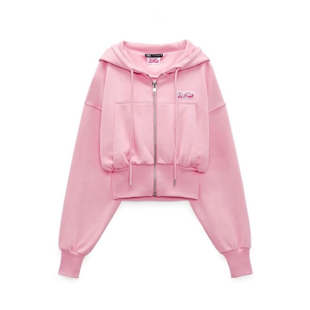 ZARA x Barbie The Movie Cropped Pink Hoodie (Size XL)